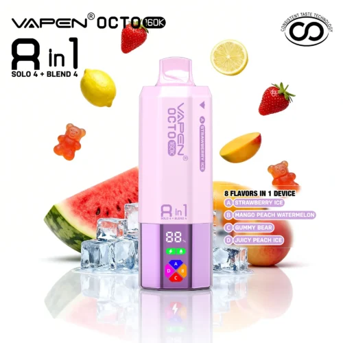 VAPEN OCTO 160K Puffs - Truskawka Ice + Mango Brzoskwinia Arbuz + Żelki Misiowe + Soczysta Brzoskwinia Ice